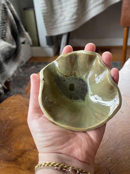 Palm Palette - scalloped pottery bowl (ceramic hand fired)