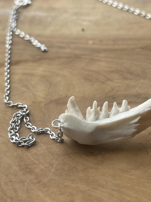 coho salmon dentary jaw bone pendant silver necklace (silver 2)