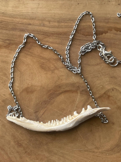 coho salmon maxilla jaw bone pendant silver necklace (silver 1)